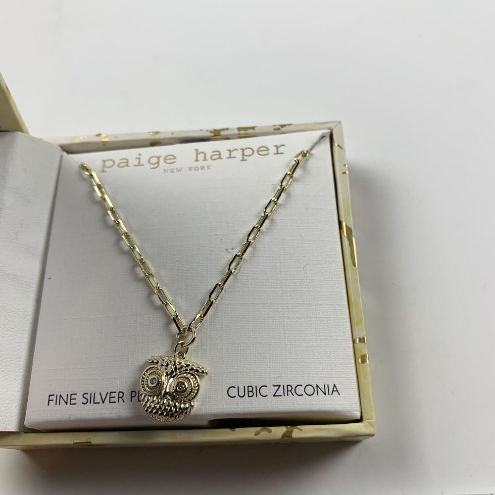 Paige Harper Women's Fine Silver Plated Cubic Zirconia Owl Pendant Necklace